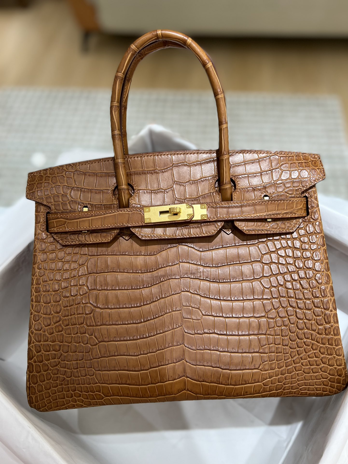 Hermes Birkin 30CM Handmade Bag In Brown Crocodile Porosus Matte Skin